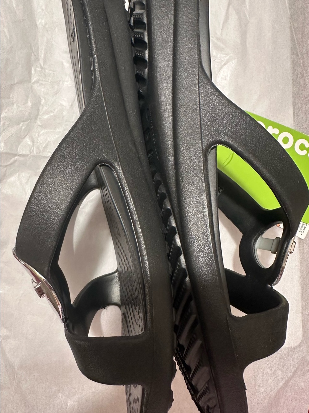 NWT CROCS Women's Black Slide Sandals with Silver Buckle - Size 11 - Picture 3 of 4